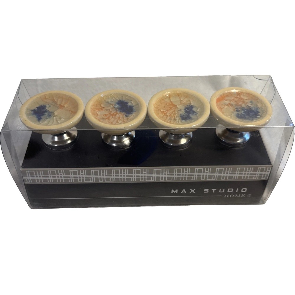 Set/4 Max Studio Home Drawer Pull Handles / Knobs Ceramic Crackle Glass Furnitur